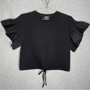 Anthropologie Maeve Black Flared Ruffle Sleeve Top